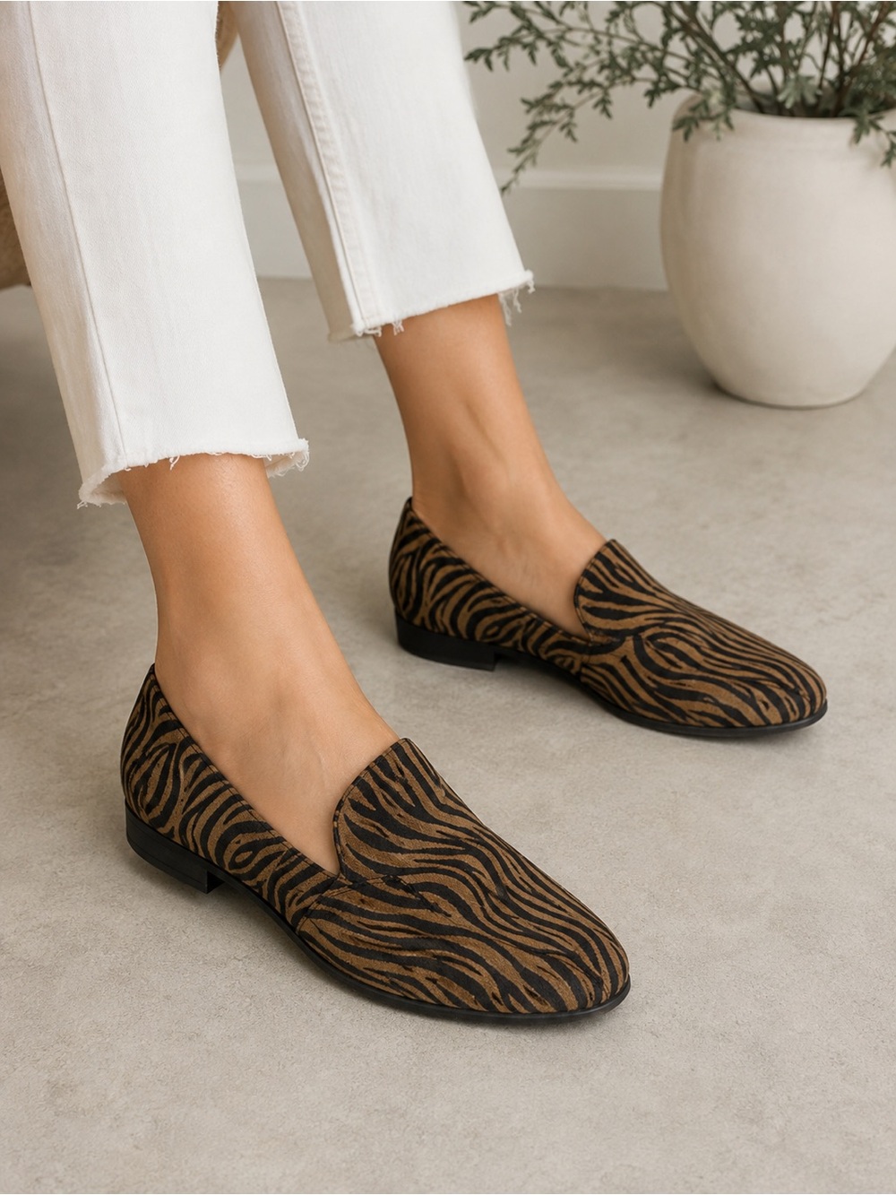 Pierre Dumas Brown and Black Zebra-Print Slip-On Loafers